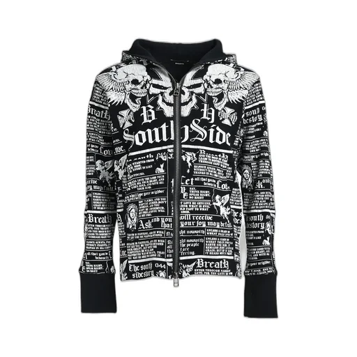 Skull Wash Waffle Zip Up Hoode / Blk