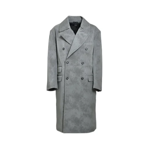 Faux Leather Double Breasted Coat / Gry