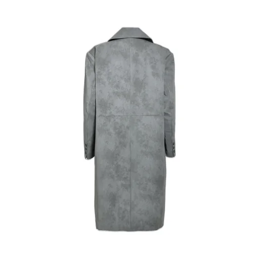 Faux Leather Double Breasted Coat / Gry