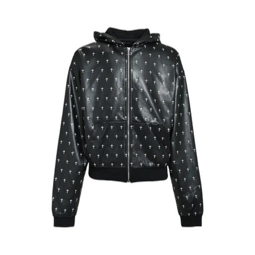 Allover Cross Zip-Up Hoodie / Blk