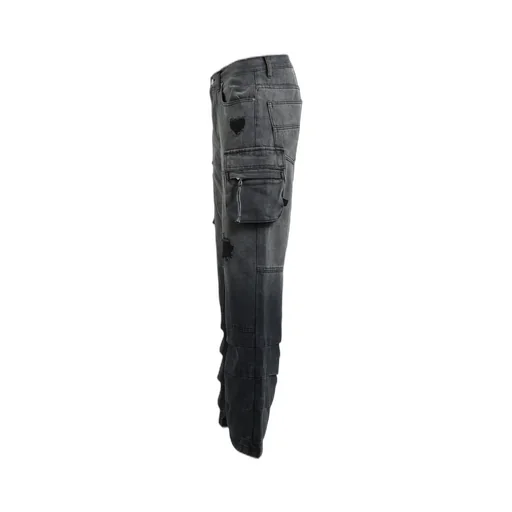 Bleach Double Knee Flare Denim / Blk
