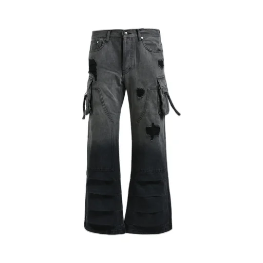 Bleach Double Knee Flare Denim / Blk