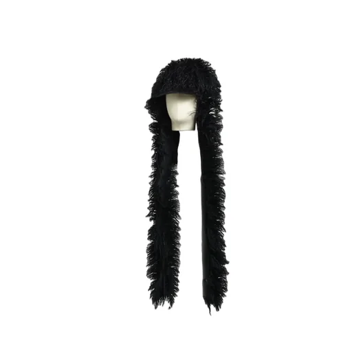 Hairy Fur Scarf Cap / Black
