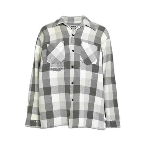 Damaged And Stained Flannel Shirt / Aged Gry×Wht