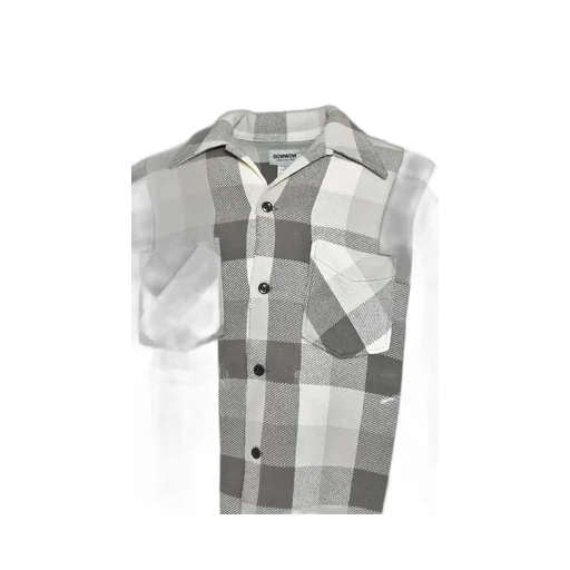 Damaged And Stained Flannel Shirt / Aged Gry×Wht