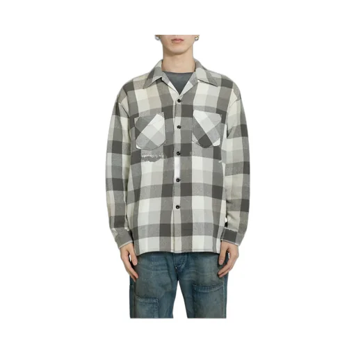 Damaged And Stained Flannel Shirt / Aged Gry×Wht