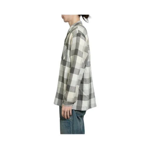 Damaged And Stained Flannel Shirt / Aged Gry×Wht