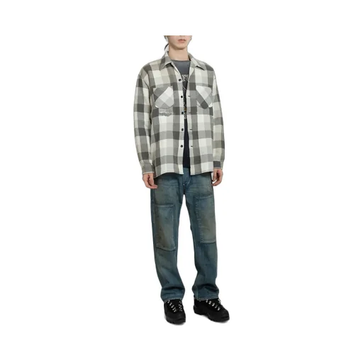 Damaged And Stained Flannel Shirt / Aged Gry×Wht
