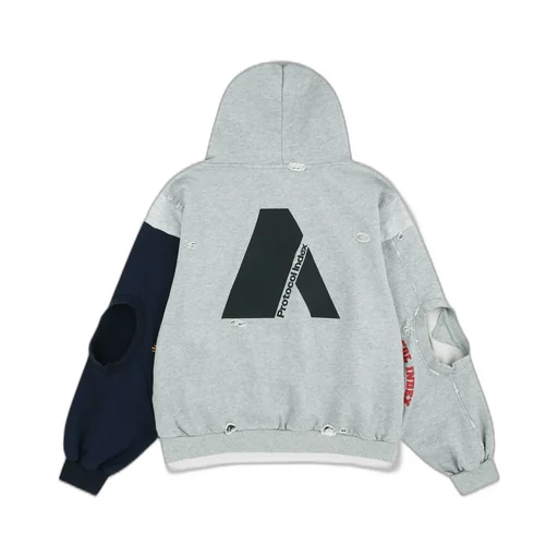Reconstructed Sweatshirts Zip Hoodie / Melange Gry