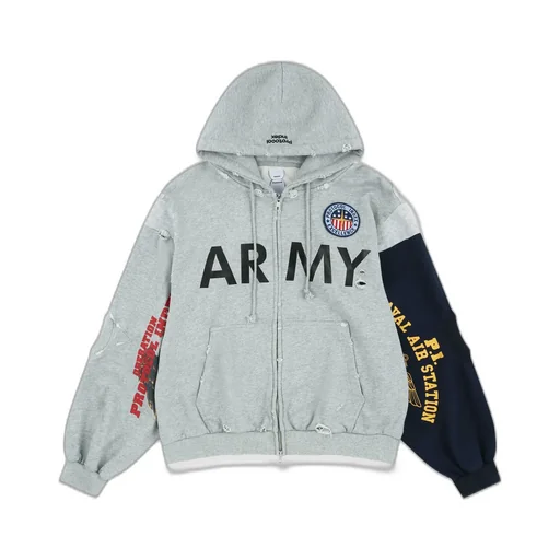 Reconstructed Sweatshirts Zip Hoodie / Melange Gry