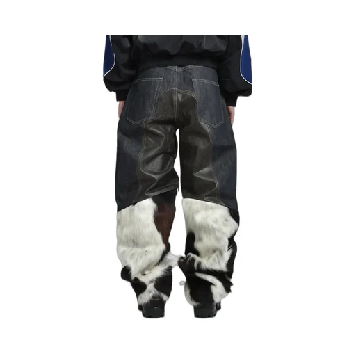 Paneled Hybrid Denim Pants / Pony Hair