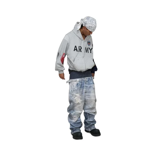 Reconstructed Sweatshirts Zip Hoodie / Melange Gry