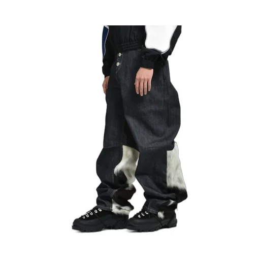 Paneled Hybrid Denim Pants / Pony Hair