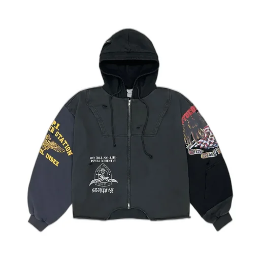 Upside Down Zip Hoodie / Multi Blk