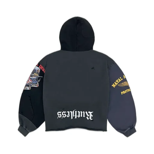 Upside Down Zip Hoodie / Multi Blk