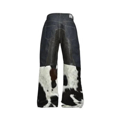 Paneled Hybrid Denim Pants / Pony Hair