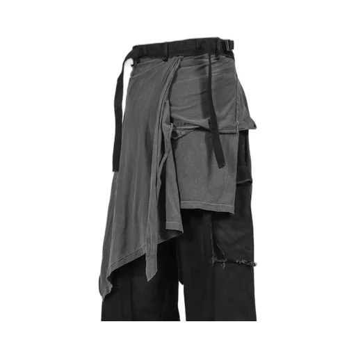 Slash Seam Twist Cargo Jeans With Wrapped / Aged Blk