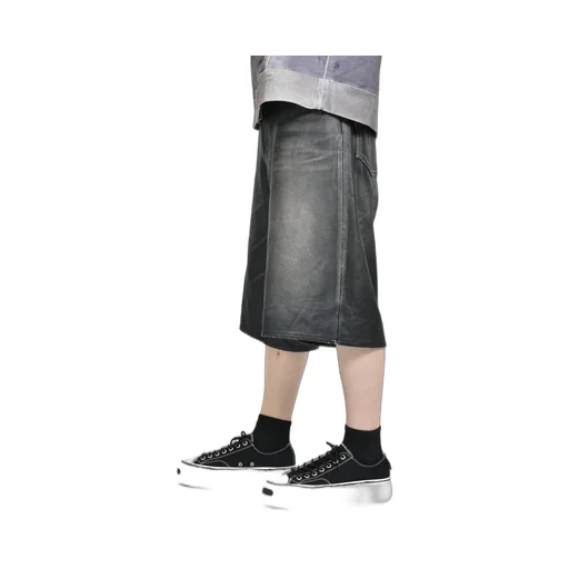 Distressed Leather Bermuda Shorts / Blk