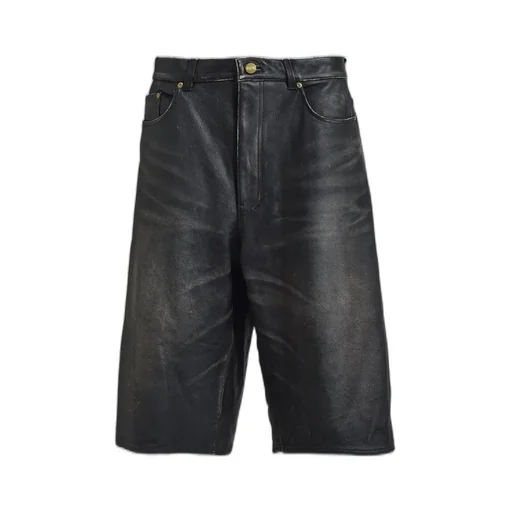 Distressed Leather Bermuda Shorts / Blk