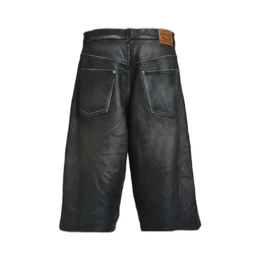 Distressed Leather Bermuda Shorts / Blk