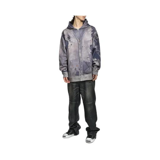 Trompe L'oeil Print Zip Hoodie / Nvy
