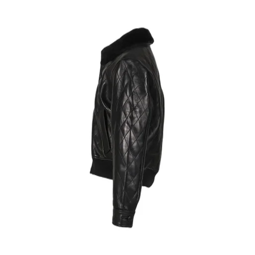 Quilted Leather Bomber / Black