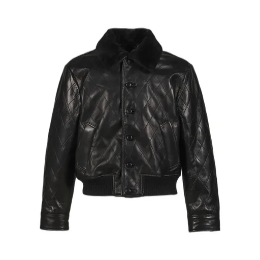 Quilted Leather Bomber / Black