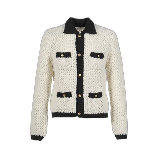 Crochet Contrast Pocket Cardigan / Wht Blk