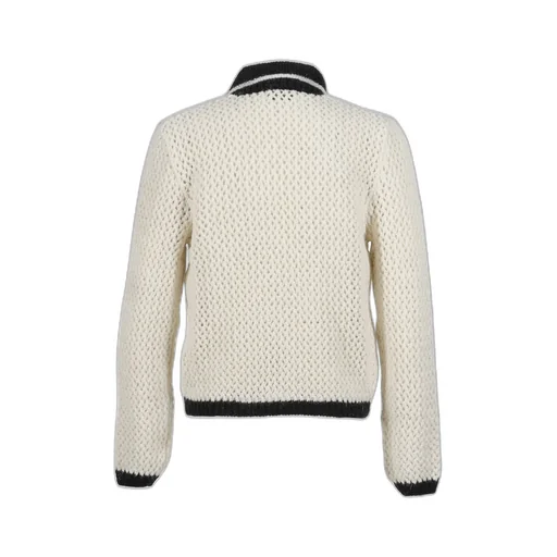 Crochet Contrast Pocket Cardigan / Wht Blk