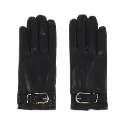 Buckle Aplique Leather Gloves / Blk