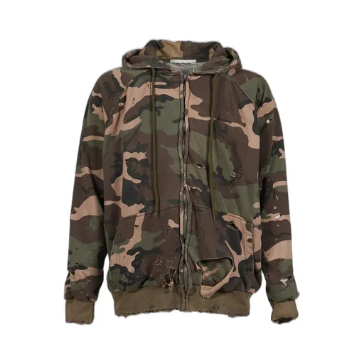 Hard Damaged Inner Waffle Sweat Parka / Camo