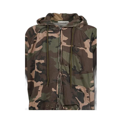 Hard Damaged Inner Waffle Sweat Parka / Camo