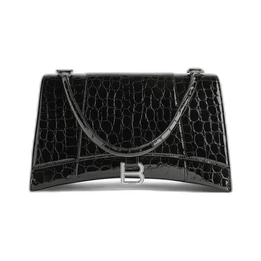 Hourglass Hinge Medium Handbag Crocodile Embossed