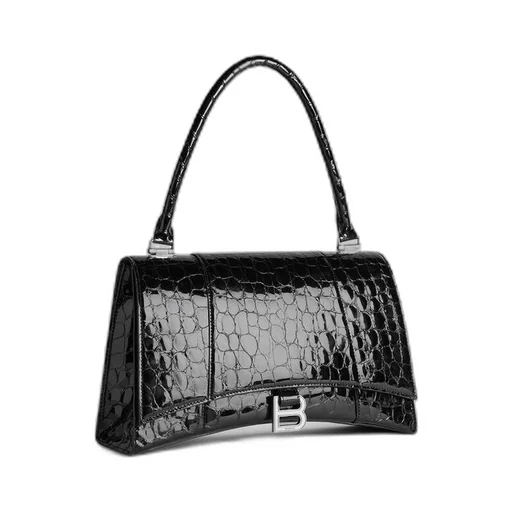 Hourglass Hinge Medium Handbag Crocodile Embossed