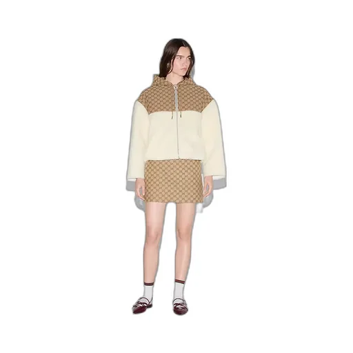 Gg Intarsia Wool Fleece Zip Jacket