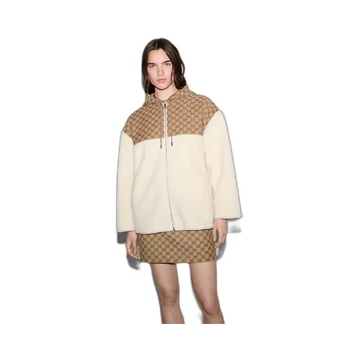 Gg Intarsia Wool Fleece Zip Jacket