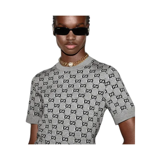 Wool Jacquard Top With Gg Shadow