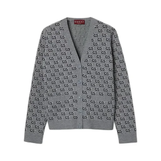 Wool Jacquard Cardigan With Gg Shadow