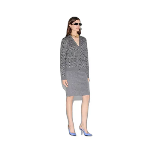 Wool Jacquard Cardigan With Gg Shadow