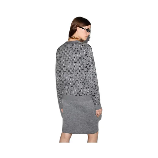 Wool Jacquard Cardigan With Gg Shadow