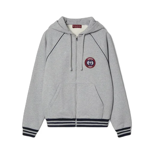 Felted Cotton Zipped Jacket With Patch