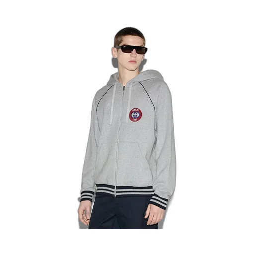 Felted Cotton Zipped Jacket With Patch