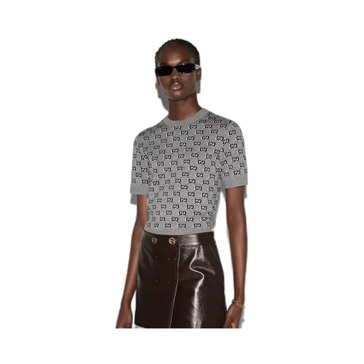 Wool Jacquard Top With Gg Shadow