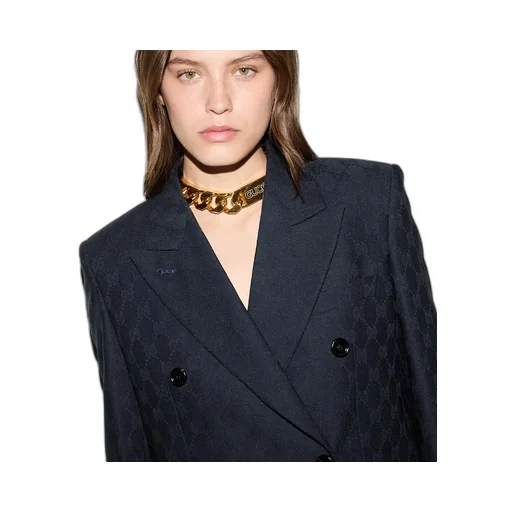 Double-Breasted Gg Wool Jacket