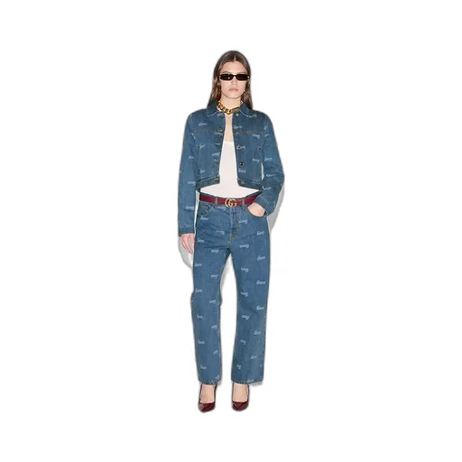 Denim Jacket With Lasered Gucci Detail