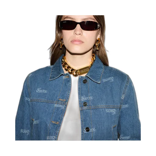 Denim Jacket With Lasered Gucci Detail