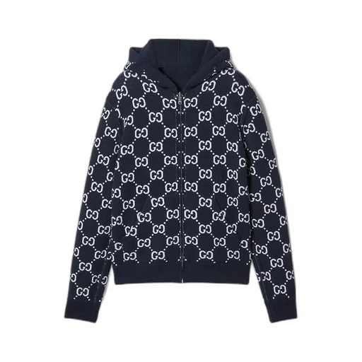 Reversible Gg Wool Hooded Zip Jacket