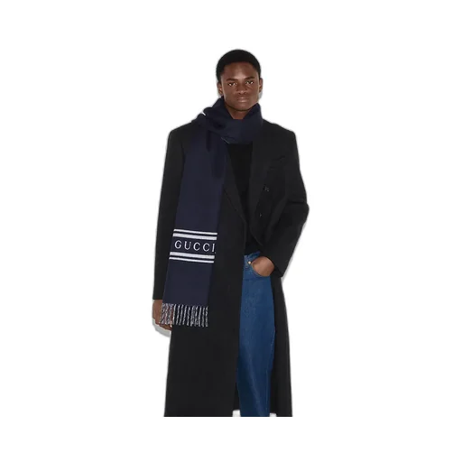 Wool Cashmere Scarf With Gucci Logo