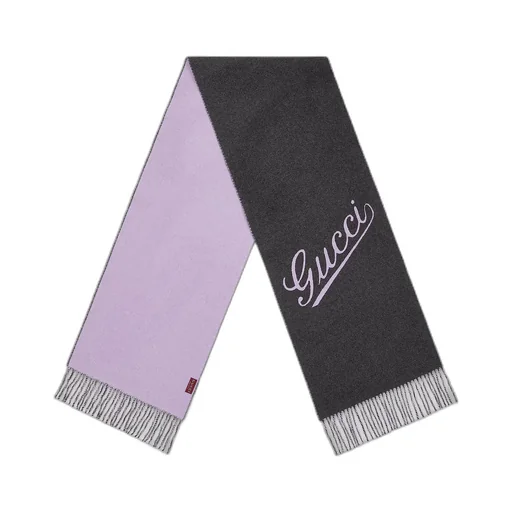 Wool Cashmere Scarf With Gucci Script