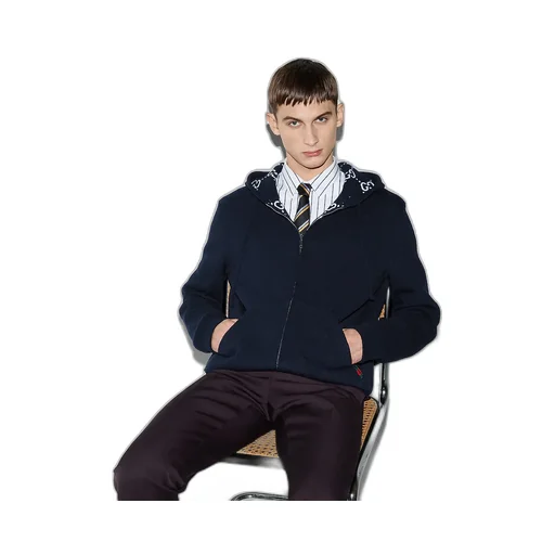 Reversible Gg Wool Hooded Zip Jacket